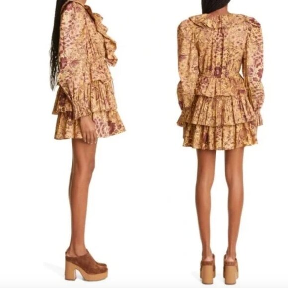 Ulla Johnson Lola Tiered Ruffled Long Sleeve Mini Dress Amber Size XS | 0 - Picture 3 of 16